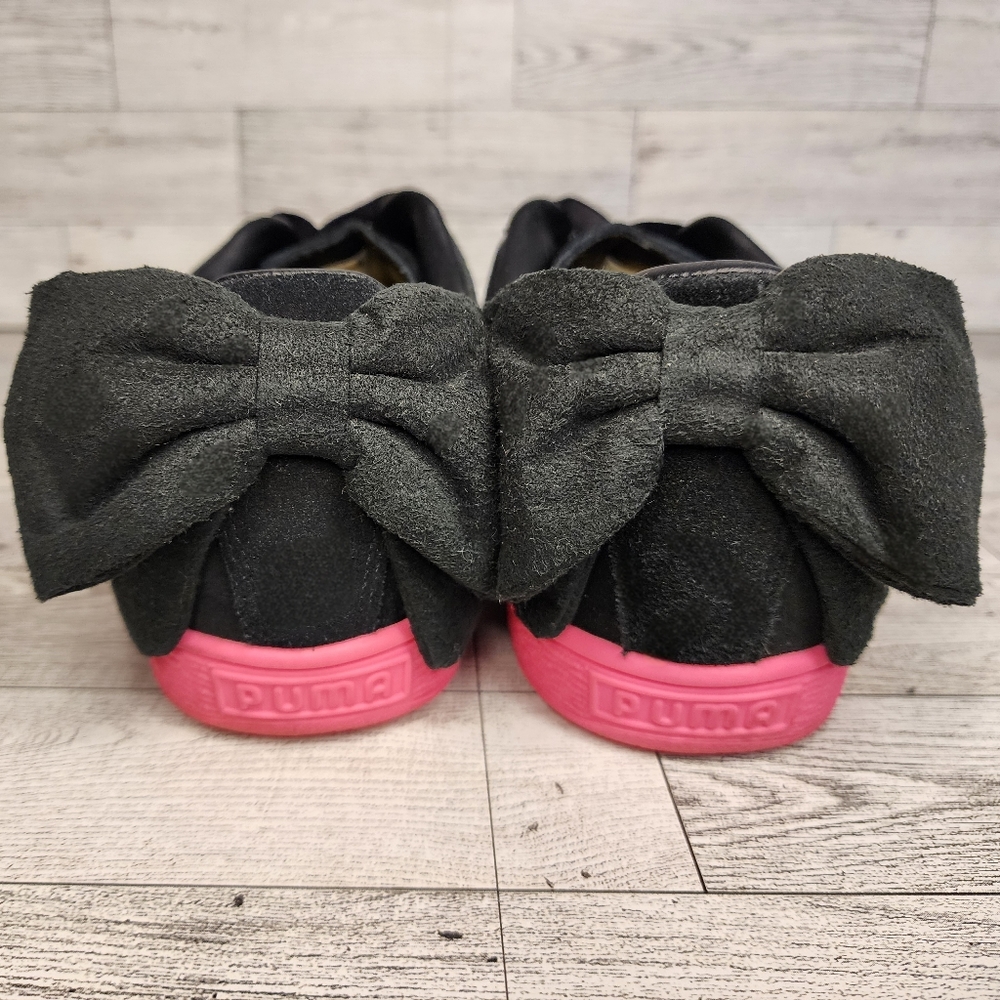 Puma 9.5 Bow Block Wins Sneakers Trainers Tennis Shoes Low Cut Black Barbie Pink